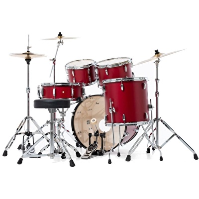 PEARL RS505C/C747 Roadshow Matte Red 5 Parça (20B/10T/12T/14F/14S) Aksamlı & Zilli Akustik Davul Seti